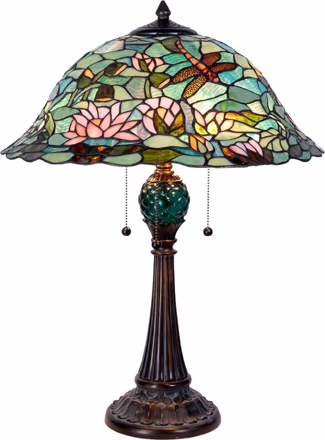 Clayre & Eef Lampada da tavolo Tiffany Ø 47x60 cm Verde Marrone Vetro Libellula