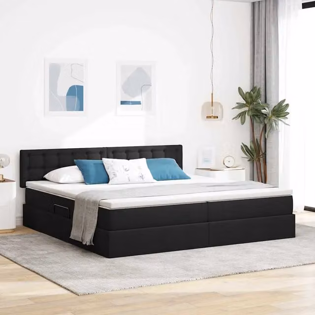 Letto con contenitore vidaXL in tessuto nero con illuminazione LED e porta USB, L/P/H: 200 x 200 x 88 cm