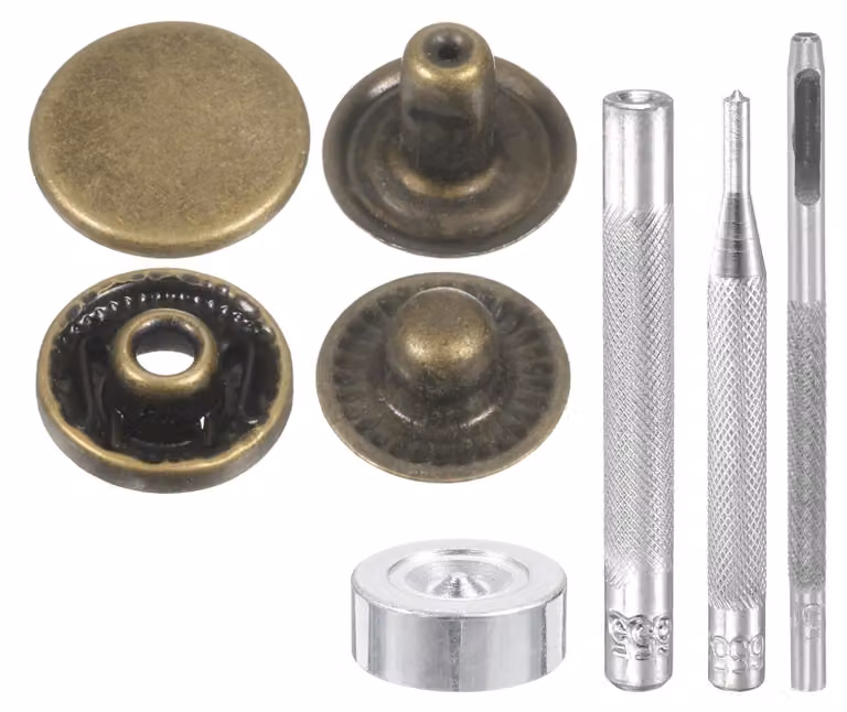 Set di bottoni a pressione, 24 pezzi, diametro 10 mm, in ottone, color bronzo, con strumento di applicazione