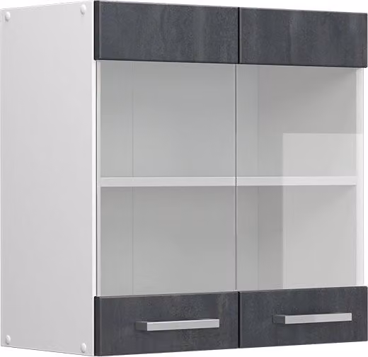 Pensile da cucina moderno Vicco R-Line con ante in vetro, Bianco e Nero, L: 60 cm, H: 60 cm, P: 31 cm