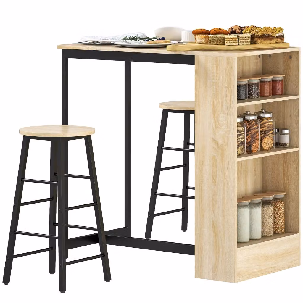 Set da pranzo XYLO con tavolo rettangolare e sgabelli in legno quercia e nero con ripiani regolabili in stile industrial – 2