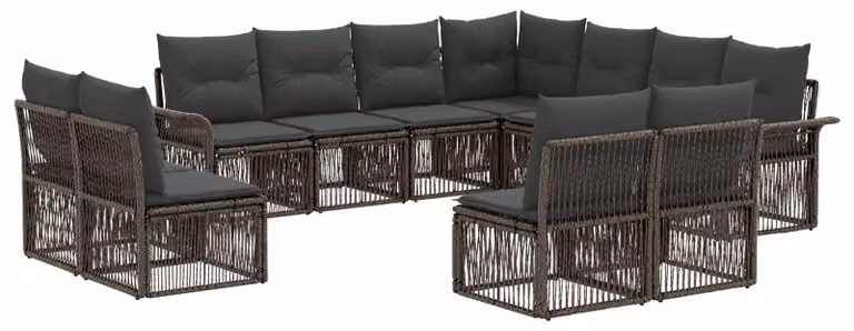 Set da giardino composto da 11 pezzi, colore grigio, realizzato in rattan sintetico