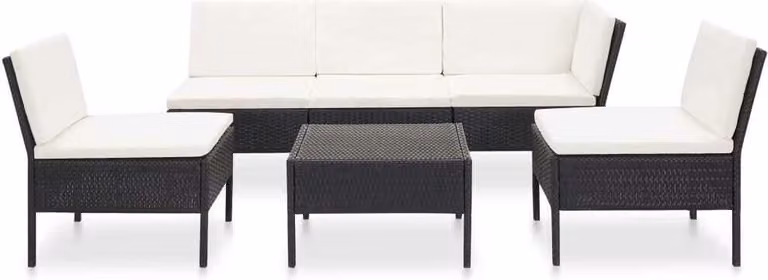 Set Divani da Giardino 6 pz con Cuscini in Polyrattan Nero