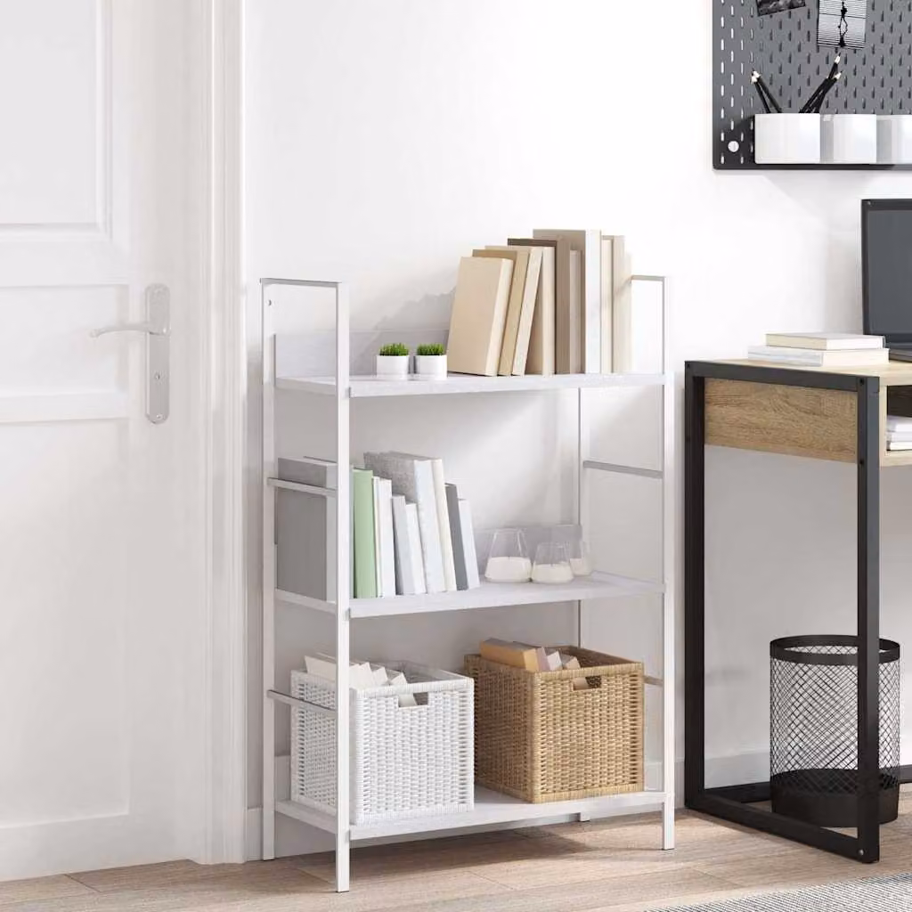 Scaffale porta libri vidaXL con 3 ripiani in stile industriale, colore bianco, L 60 cm, P 27,6 cm, H 90,5 cm