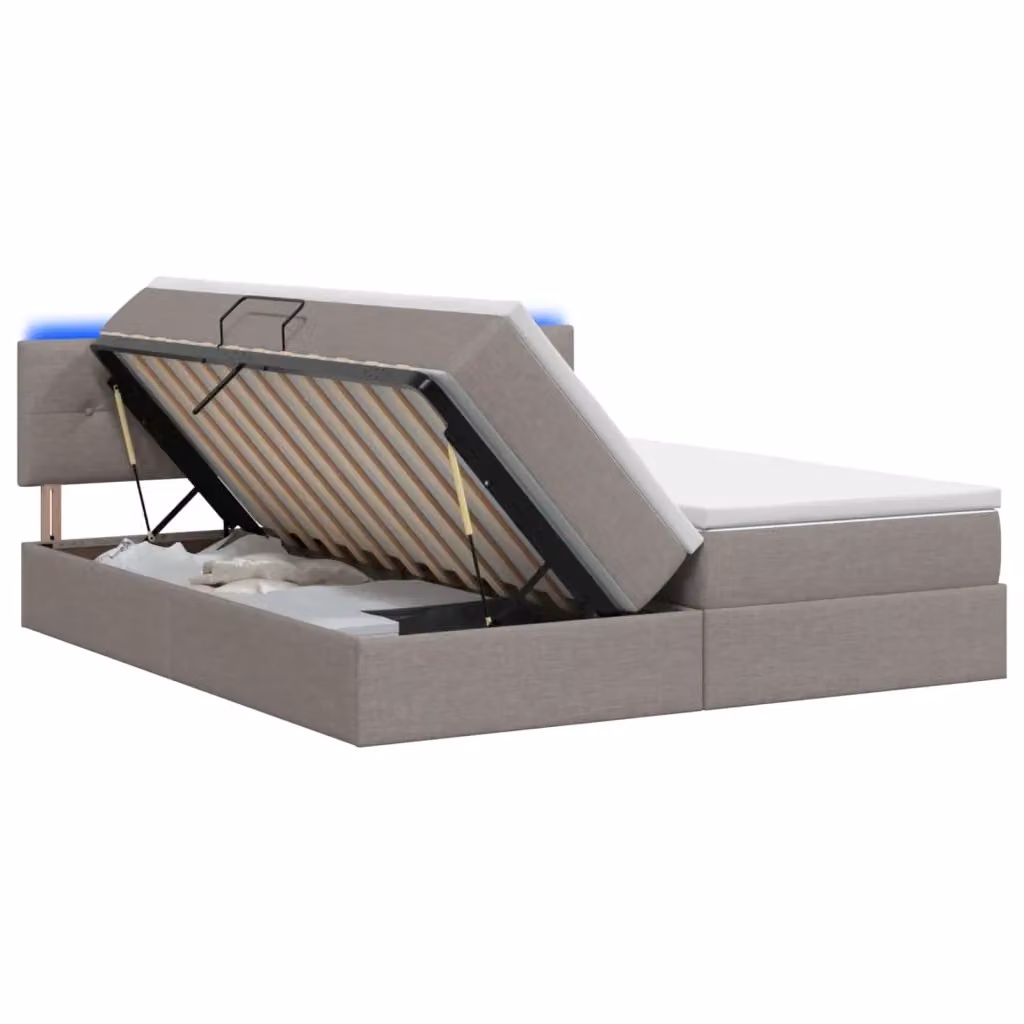 Letto con contenitore e materasso vidaXL in tessuto beige e grigio con illuminazione LED e porte USB L/P/H: 200 x 200 x 140 cm – 2