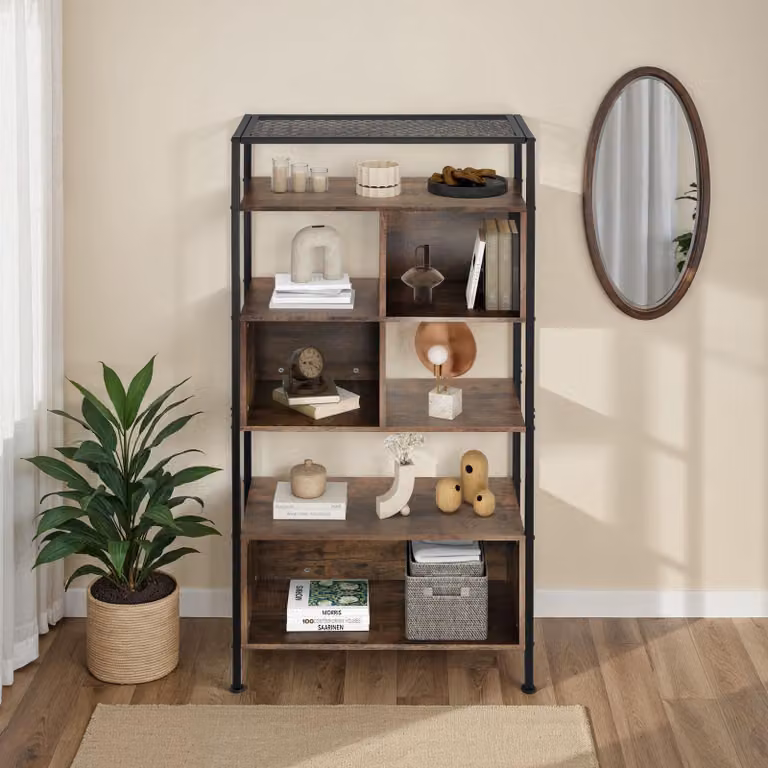 Libreria Hastings TecTake in stile industriale con finitura opaca, colore nero e marrone, L: 75 cm, P: 31 cm, H: 170,5 cm