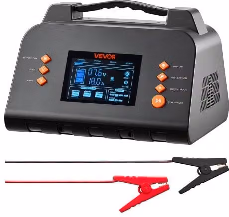 VEVOR Caricabatterie Intelligente 25 A con Schermo LCD da 3,8 pollici per Batterie al Litio LiFePO4 e Piombo, Colore Nero