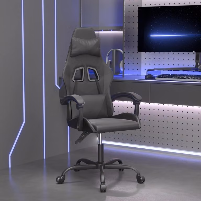 Sedia da Gaming vidaXL Nera in Similpelle con Braccioli e Ruote, Seduta Ruotabile 360 Gradi