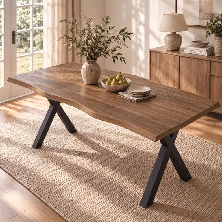 Tavolo rettangolare Flieks per 4-6 persone, tavolo da pranzo/tavolo da cucina con gambe a forma di X, tavolo per soggiorno e sala da pranzo, noce