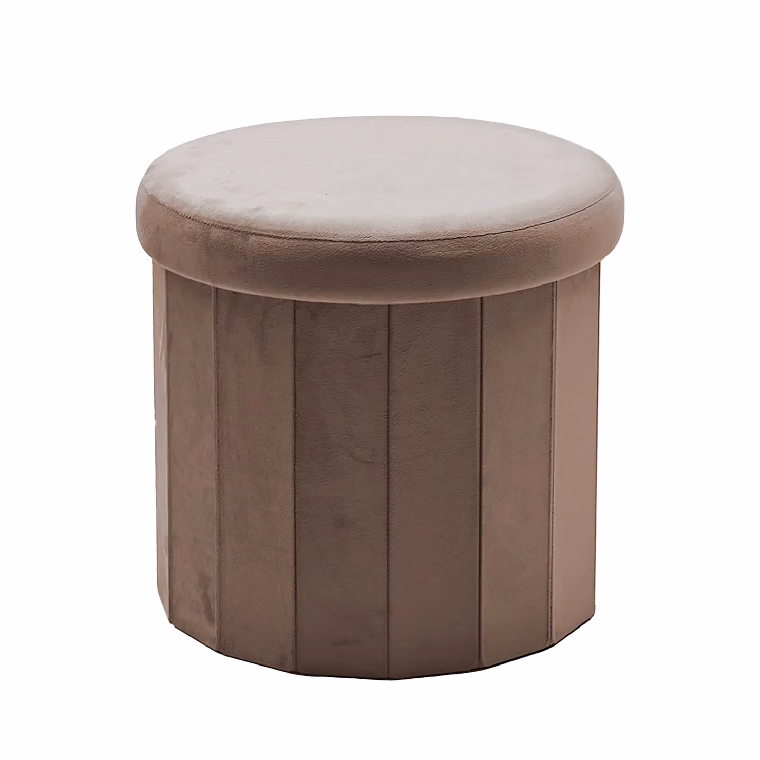 Pouf Contenitore VESTIAMO CASA in Velluto Beige, Design Moderno e Cilindrico, H 38 cm x Diametro 40 cm – 1