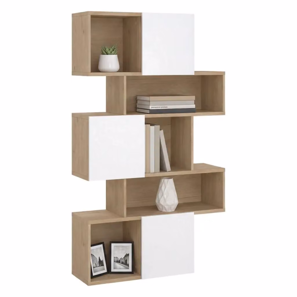 Libreria Acetosella DMORA, Scaffale Moderno per Soggiorno o Ufficio, Rovere e Bianco Lucido, L 96 cm x P 31,5 cm x H 166 cm – 2