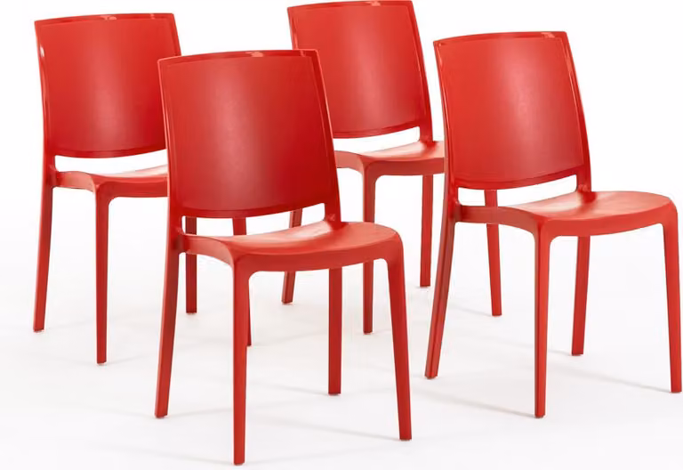 set di 4 sedie impilabili in polipropilene con fibra di vetro per uso esterno e giardino, bar e ristorante, cucina design moderno - CARMEN - Rosso