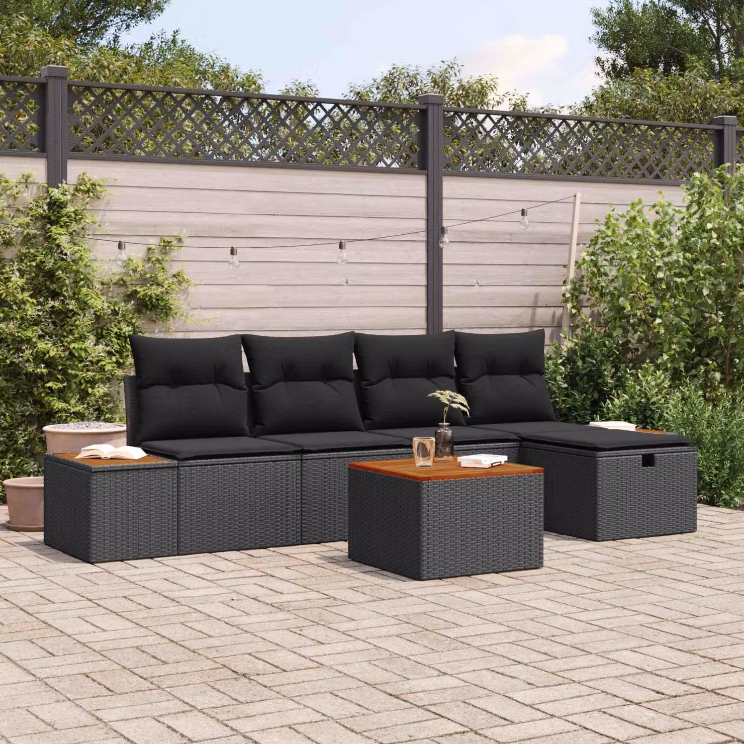 Maison Exclusive - Set da giardino composto da 6 pezzi, divano in rattan sintetico nero