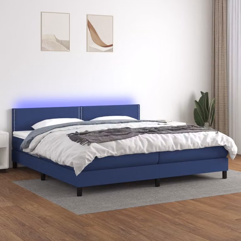 Maison Exclusive - Letto a Molle Materasso e LED Blu 200x200cm in Tessuto