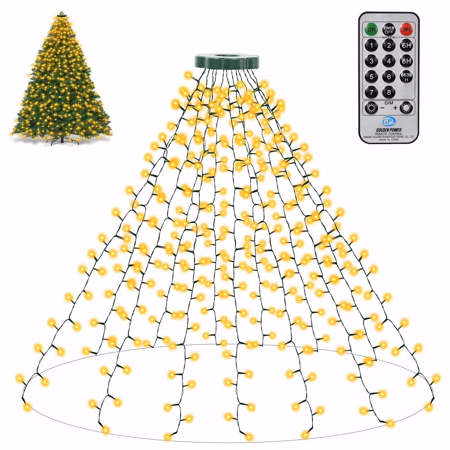 Catena luminosa per albero di Natale, 400 LED bianco caldo, 16 fili, 2,5 metri, con timer