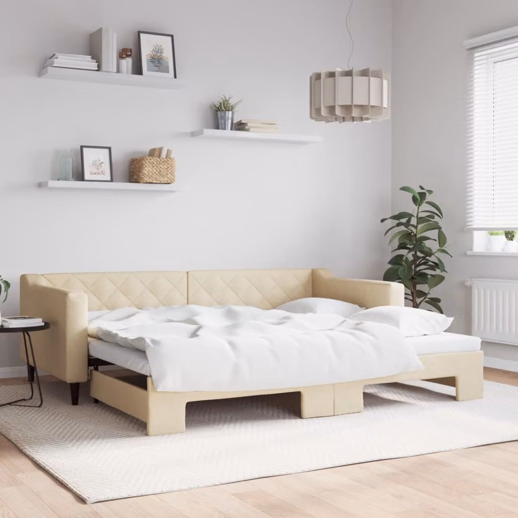 vidaXL Divano Letto con Letto Estraibile in Tessuto Beige 90x200 cm