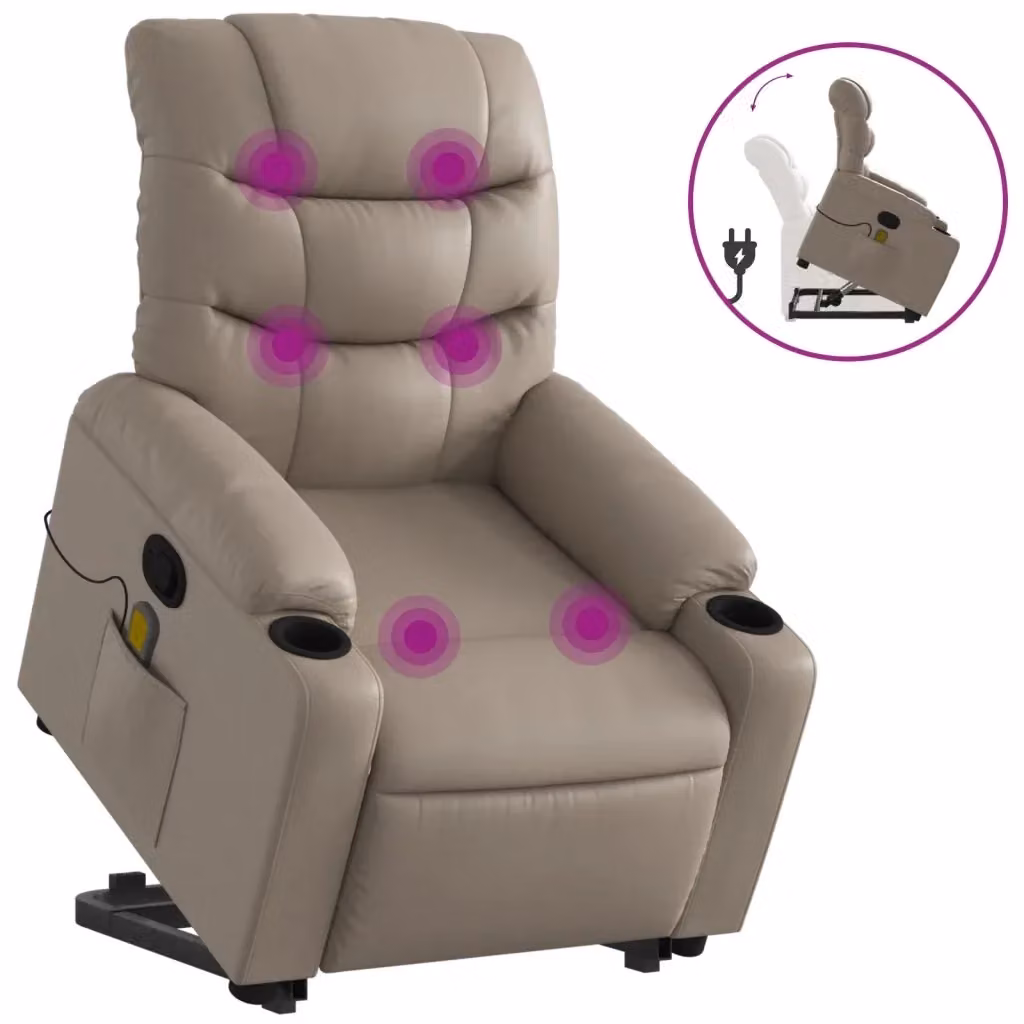 Poltrona Alzapersone Reclinabile con Assistenza Elettrica vidaXL in Similpelle Beige – 2