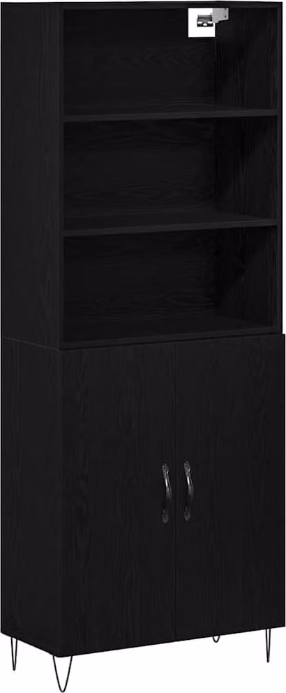 Credenza 2 pcs Rovere Nero Legno multistrato