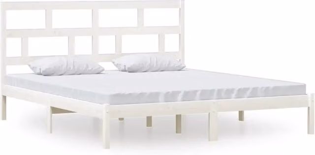 Letto matrimoniale Super King in legno di pino massello bianco con doghe fisse L/P/H: 180 x 200 x 151 cm