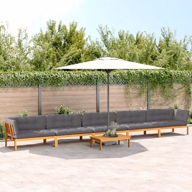 Set Divano da Giardino in Legno di Acacia Massello vidaXL con Cuscini Grigi, 6 Pezzi