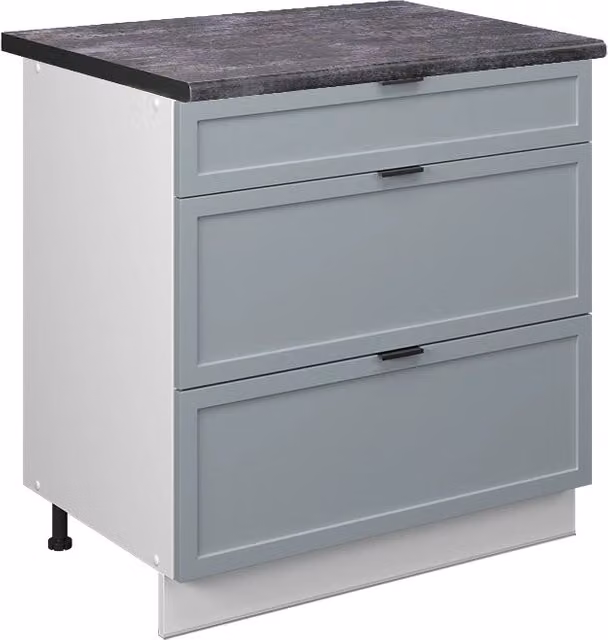 Mobiletto base per cucina Fame-Line Blu-grigio chiaro/Bianco 80 cm con 3 cassetti, PL Antracite Vicco
