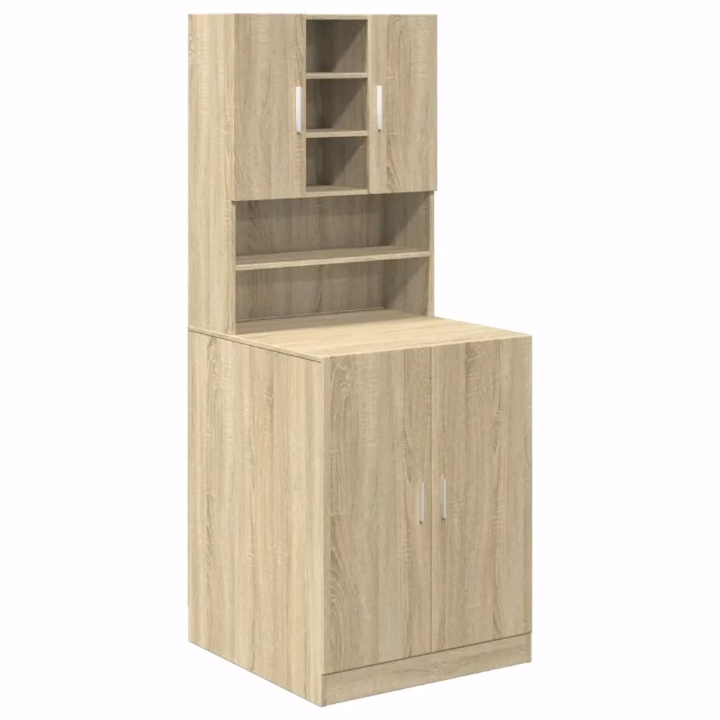 Set di mobili per lavatrice e bagno vidaXL in legno multistrato color rovere, modello a parete con ante a battente e ripiani interni, L/P/H: 181.5 x 70.5 x 71.5 cm – 2