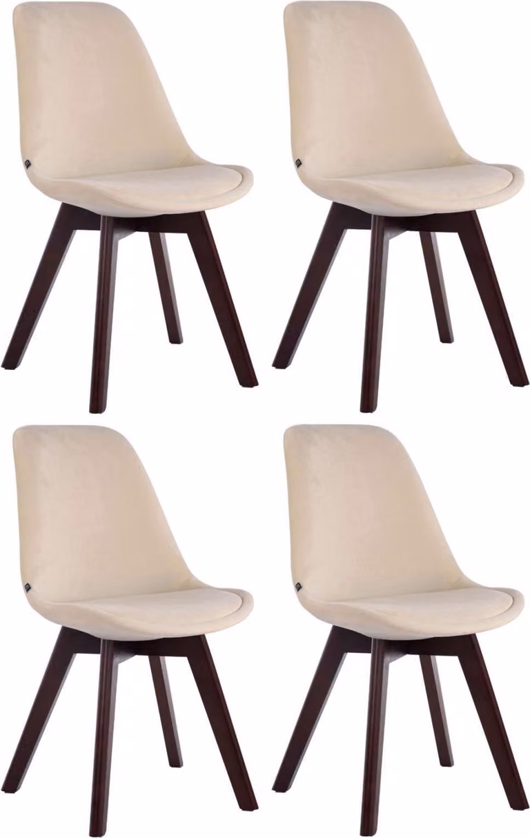 set di 4 sedie da pranzo - sedie da cucina - design confortevole in velluto e legno | colore: crema | colore base: noce