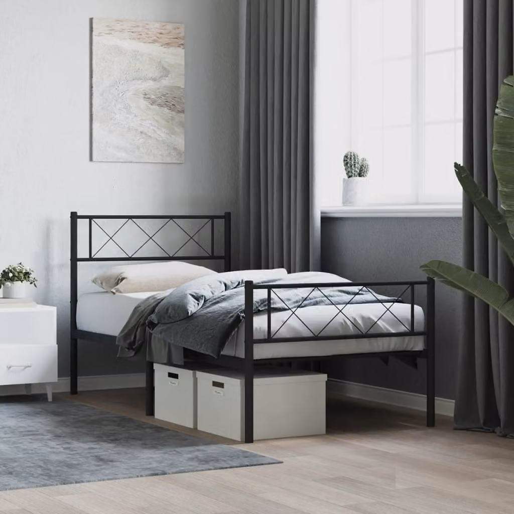 The Living Store Struttura letto con testiera e pediera in metallo nero 100x200 cm