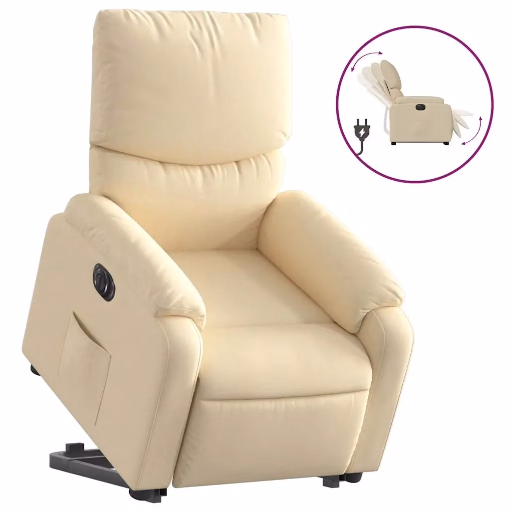 vidaXL Poltrona Alzapersona Reclinabile Elettrica Beige in Tessuto e Finta Pelle – 2