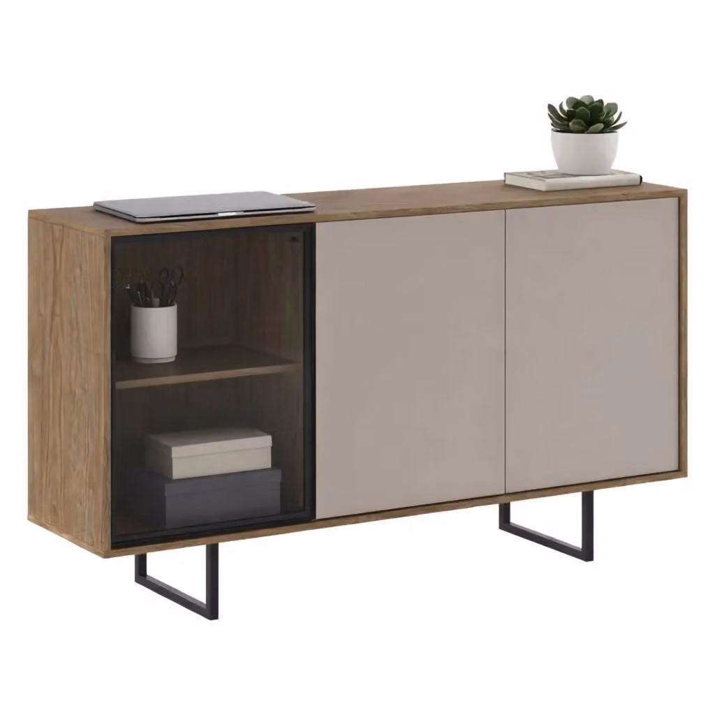 Madia Capena DMORA, Credenza moderna con 3 ripiani, Beige e Marrone, L 184 x P 40 x H 87 cm – 2