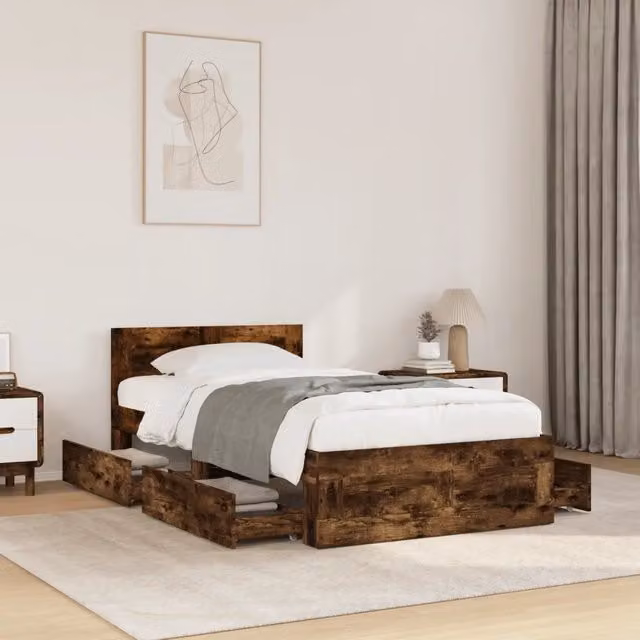 Letto con Testiera vidaXL in Rovere Fumo e Legno Multistrato, L 90 x P 200 cm – 1
