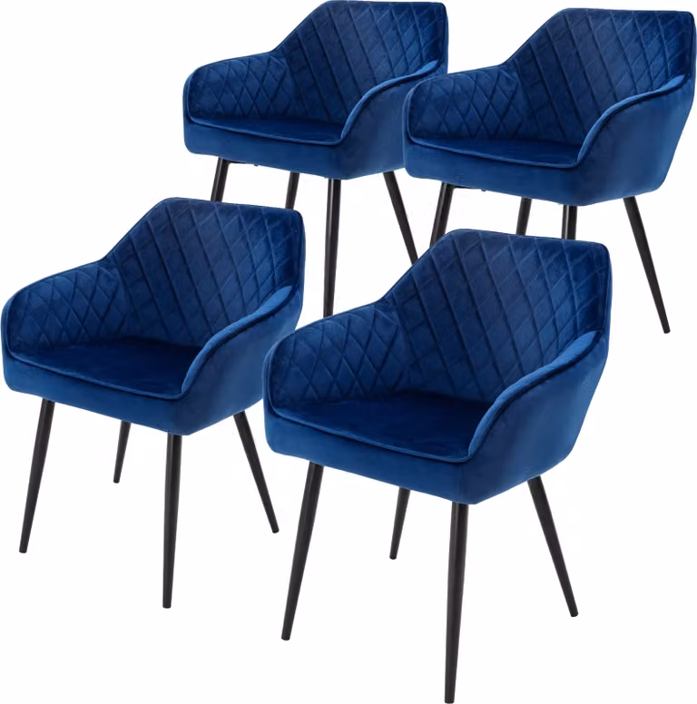 ML-Design set di 4 sedie da pranzo con braccioli e schienale, blu scuro, sedia da cucina con rivestimento in velluto, sedia imbottita con gambe in metallo