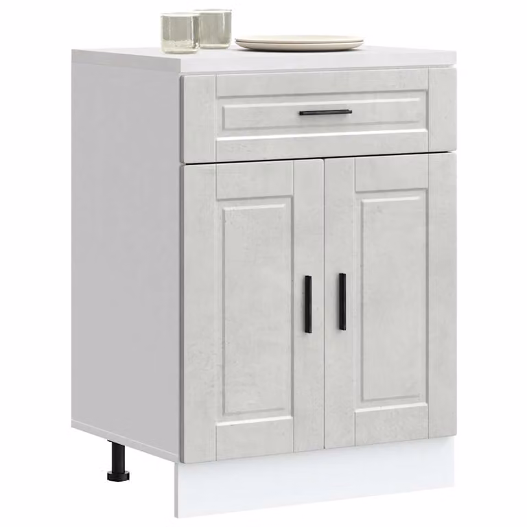 Base da cucina moderna vidaXL Porto Grigio Cemento in legno e MDF con ante e cassetti L: 60,0 cm, P: 46,0 cm, H: 81,5 cm