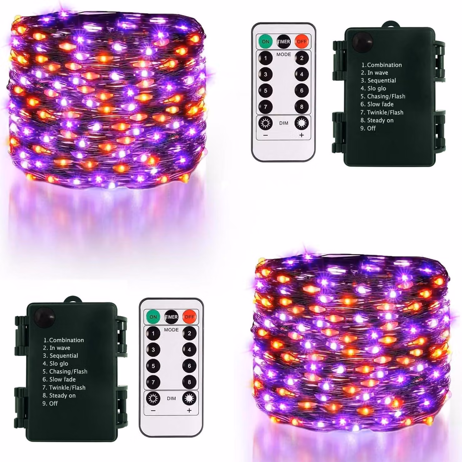 Confezione da 2 luci fatate per Halloween, lunghezza 10 metri, 100 LED, colore lilla e arancione