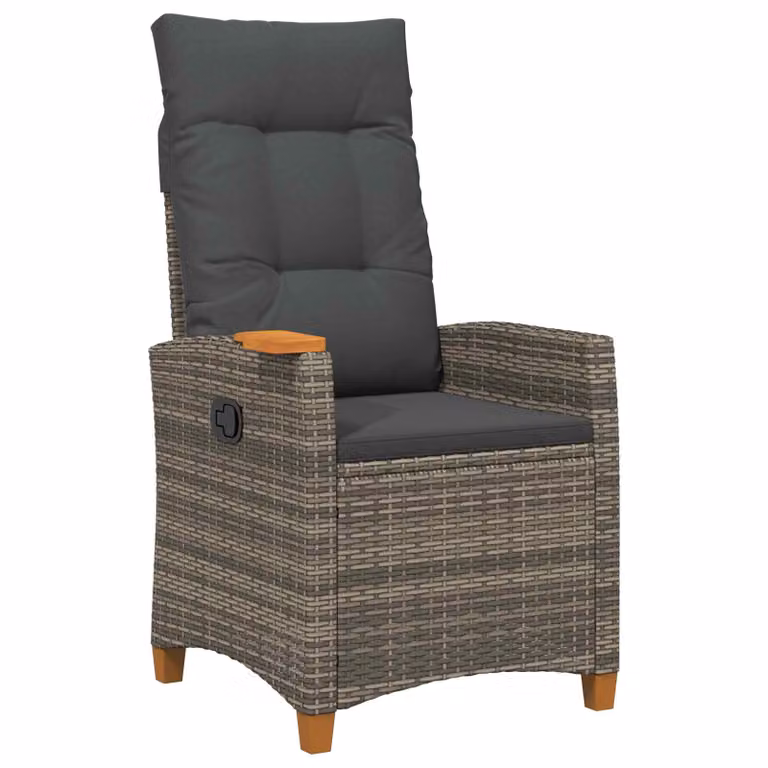vidaXL Poltrona reclinabile con tavolino in rattan e metallo grigio per giardino