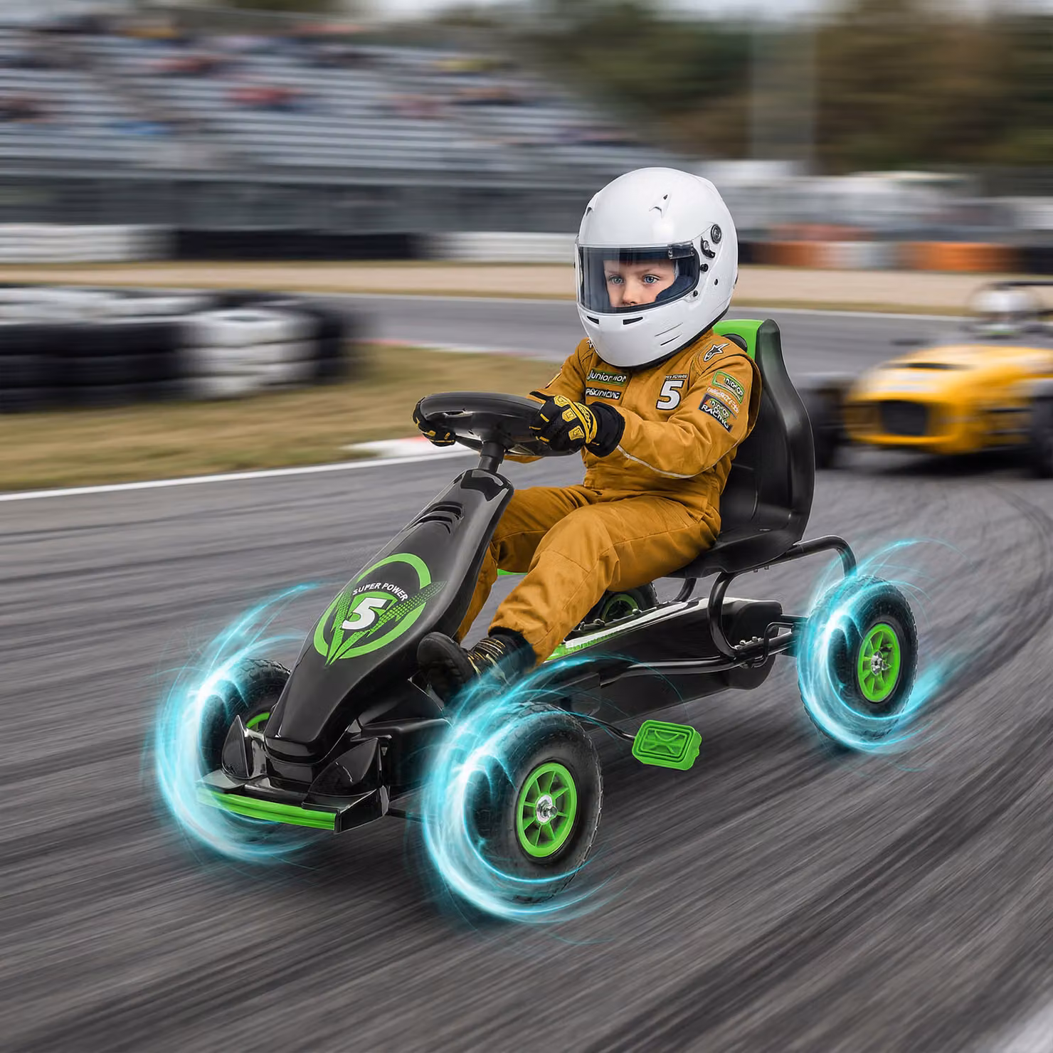 Go Kart a Pedali HOMCOM per Bambini 5-12 Anni con Sedile Regolabile e Freni, Verde e Nero, L 121 x P 58 x H 61 cm – 2