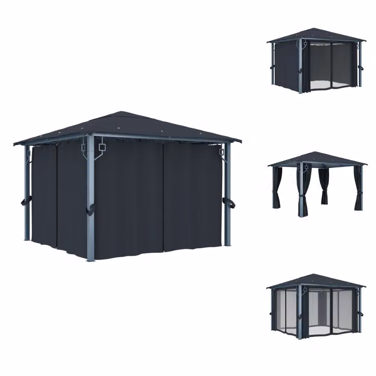 vidaXL Padiglione con tende 300×300 cm in alluminio antracite - Padiglioni e tende per feste