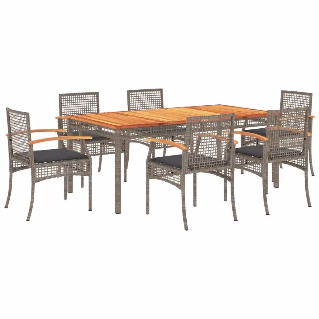 vidaXL Set da Pranzo da Giardino 7 pz in Polyrattan e Legno di Acacia Grigio – 2