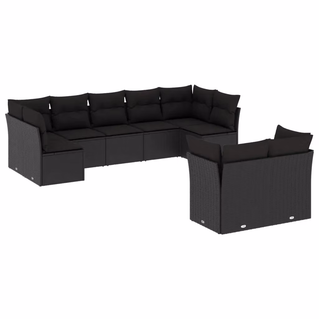 vidaXL Set Divani da Giardino a L con Cuscini Nero in Polyrattan e Struttura in Metallo – 2