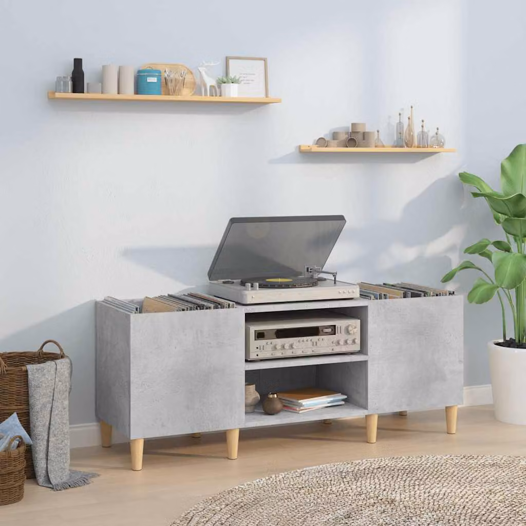vidaXL Mobile Porta Dischi Grigio Cemento in Legno Multistrato e MDF, L 121 x P 38 x H 48 cm