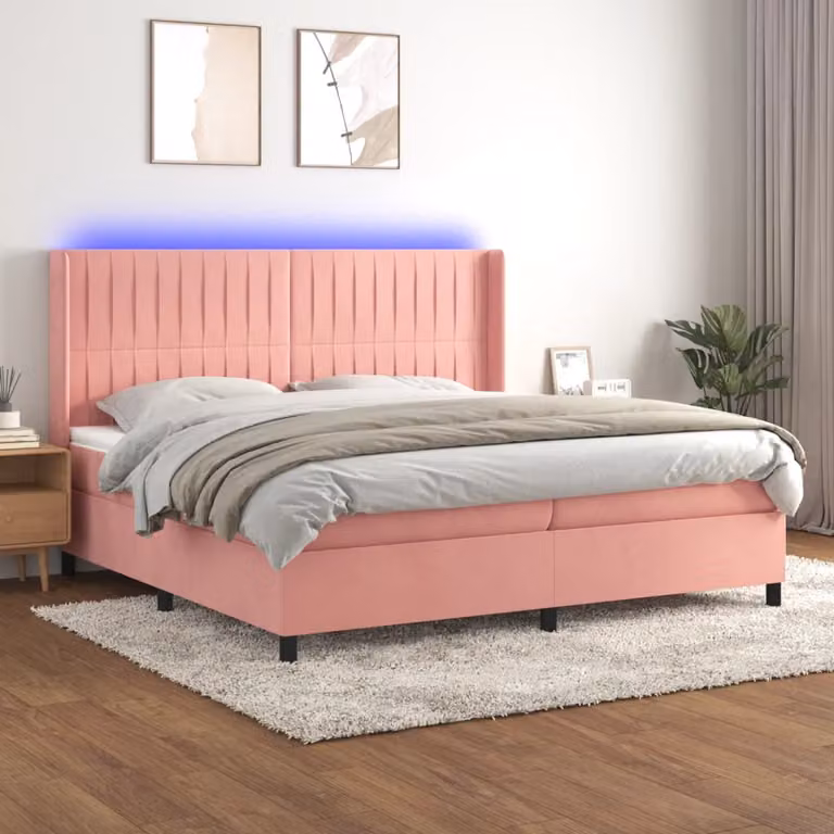 Letto Ibrido con Materasso e LED vidaXL in Velluto Rosa, L/P/H: 200 x 200 x 128 cm