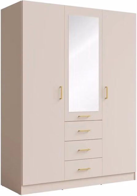 Armadio KALISTA 151 cm colore sabbia con specchio e 3 cassetti – 3 ante a battente