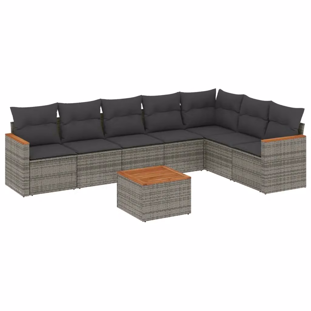 vidaXL Set Divano da Giardino 8 pz in Polyrattan Grigio con Cuscini e Tavolino da Esterno – 2