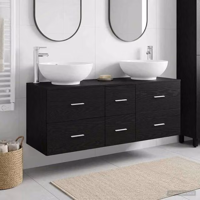 Set di mobili per il bagno 3 pz Nero 129 x 44,5 x 80 cm 3405908