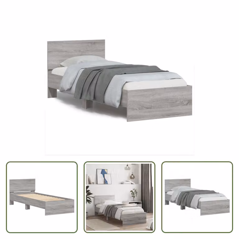 The Living Store Giroletto con testiera grigio Sonoma 90x200 cm in materiale ligneo