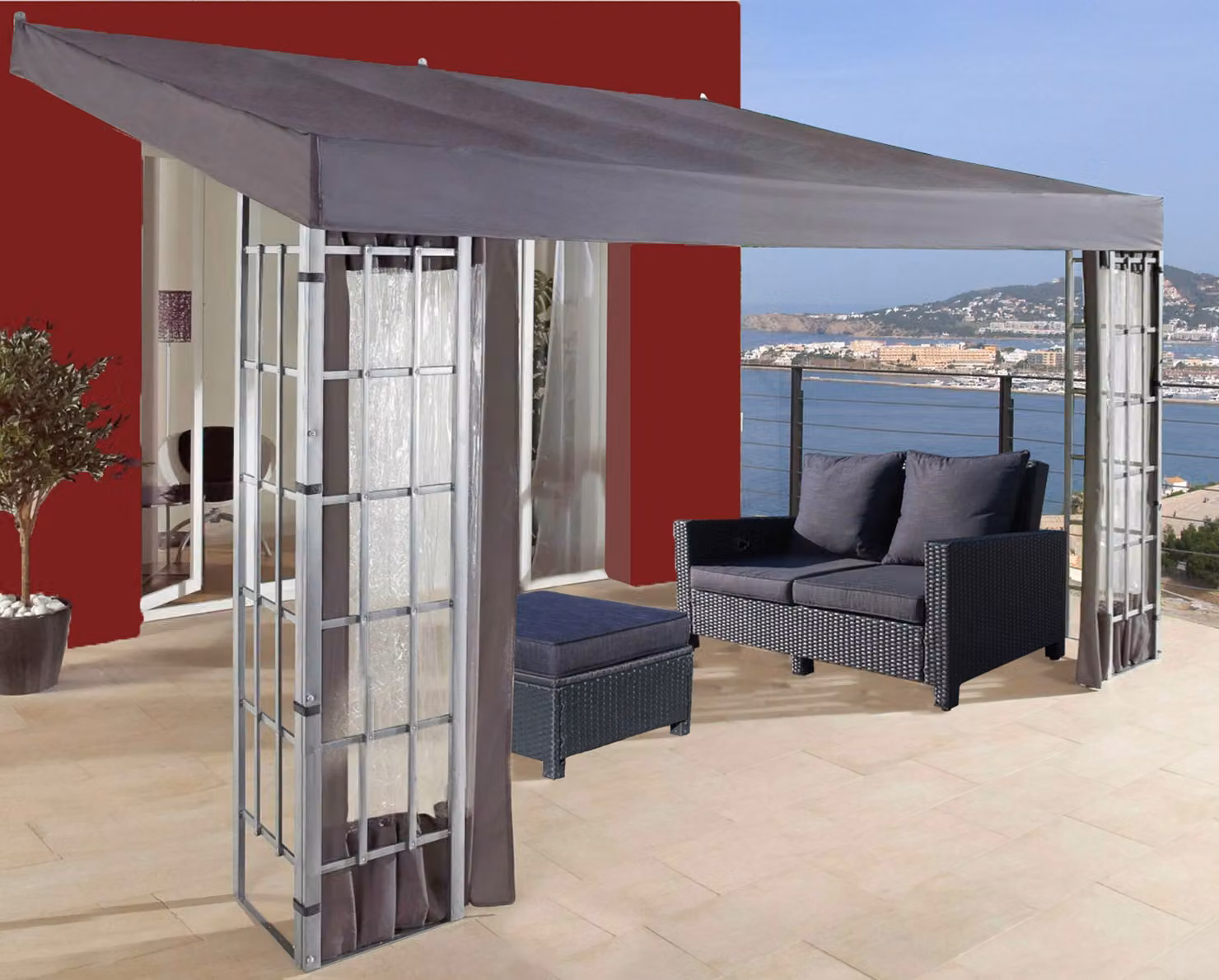 Pergola da esterno, dimensioni 3x4 metri - Tetto in poliestere con rivestimento in PVC - Struttura in acciaio