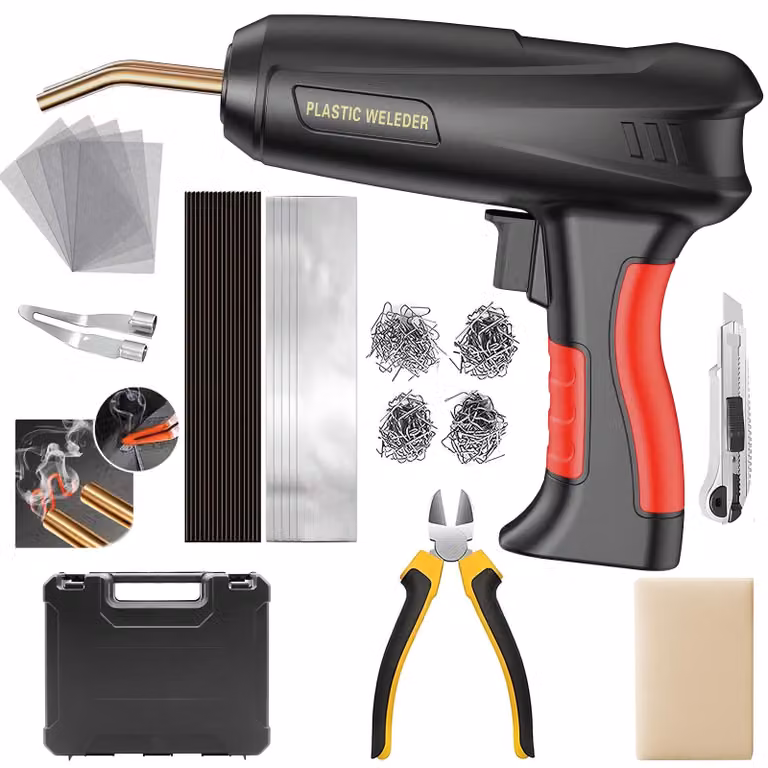 HDeye, saldatrice in plastica 200W 2-in-1 – Kit di riparazione paraurti auto con 1000 graffette e 56 elettrodi di saldatura, 220V