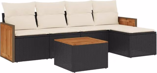 Set Divano da Giardino 6 pz | Set Salotto da Giardino con Cuscini Nero in Polyrattan