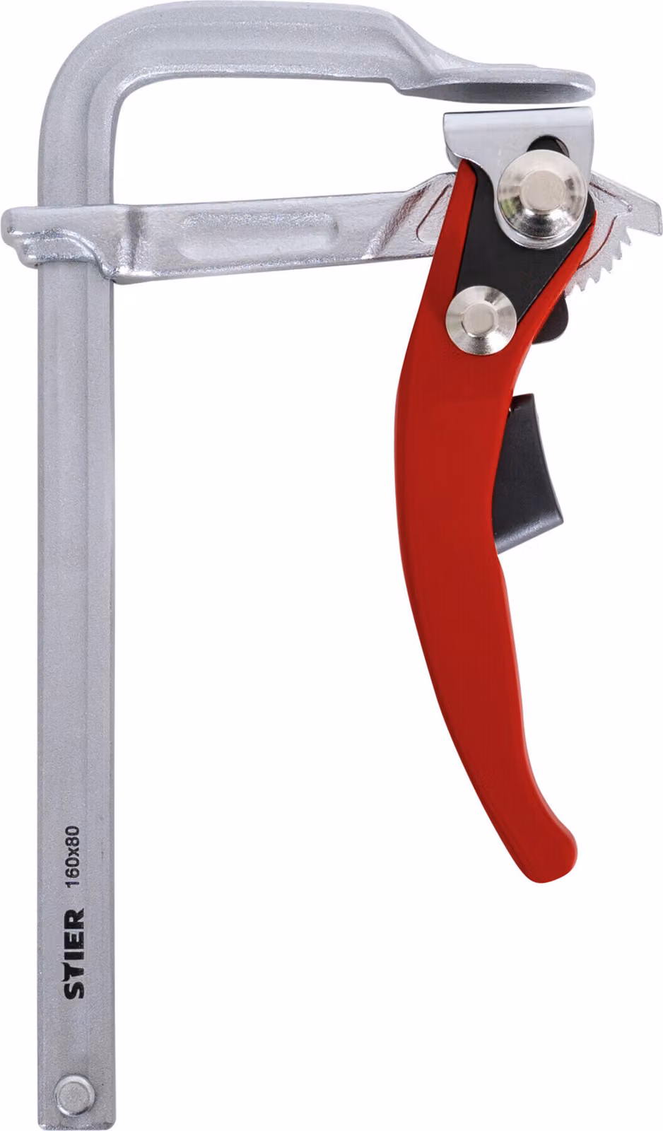 STIER Morsetto a leva interamente in acciaio FHZ 160/80, con forza di serraggio fino a 1570 Nm, serraggio semplice grazie alla funzione a leva, realizzato in robusto acciaio piegato, morsetto, morsetto a leva