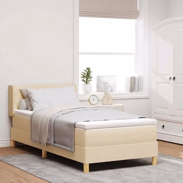 Letto a molle moderno vidaXL con testiera in tessuto beige L 90 cm x P 200 cm